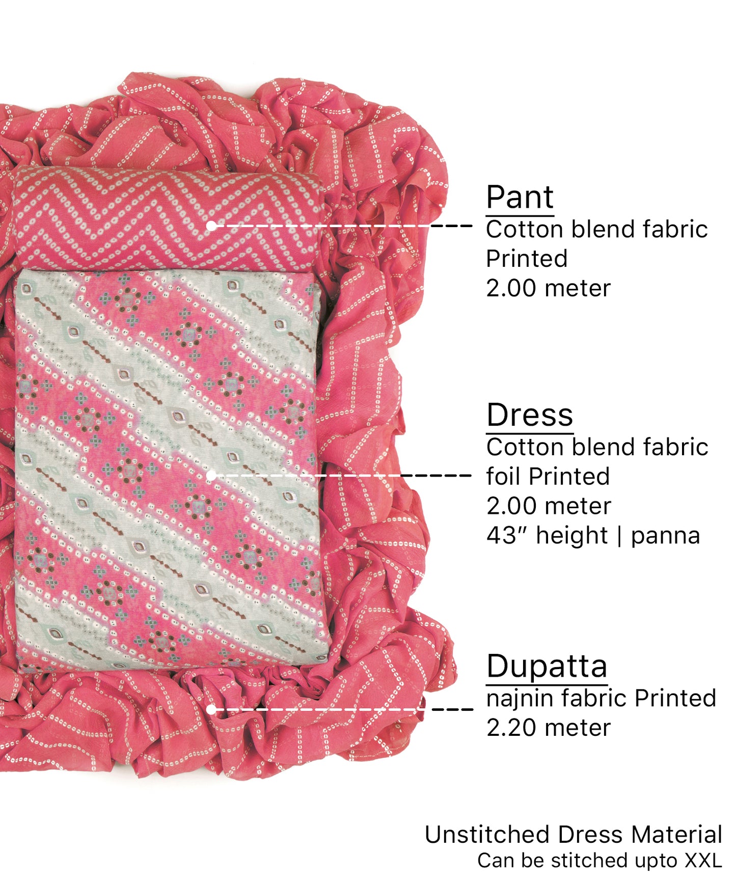 Cotton blend bandhani print unstitched dress material