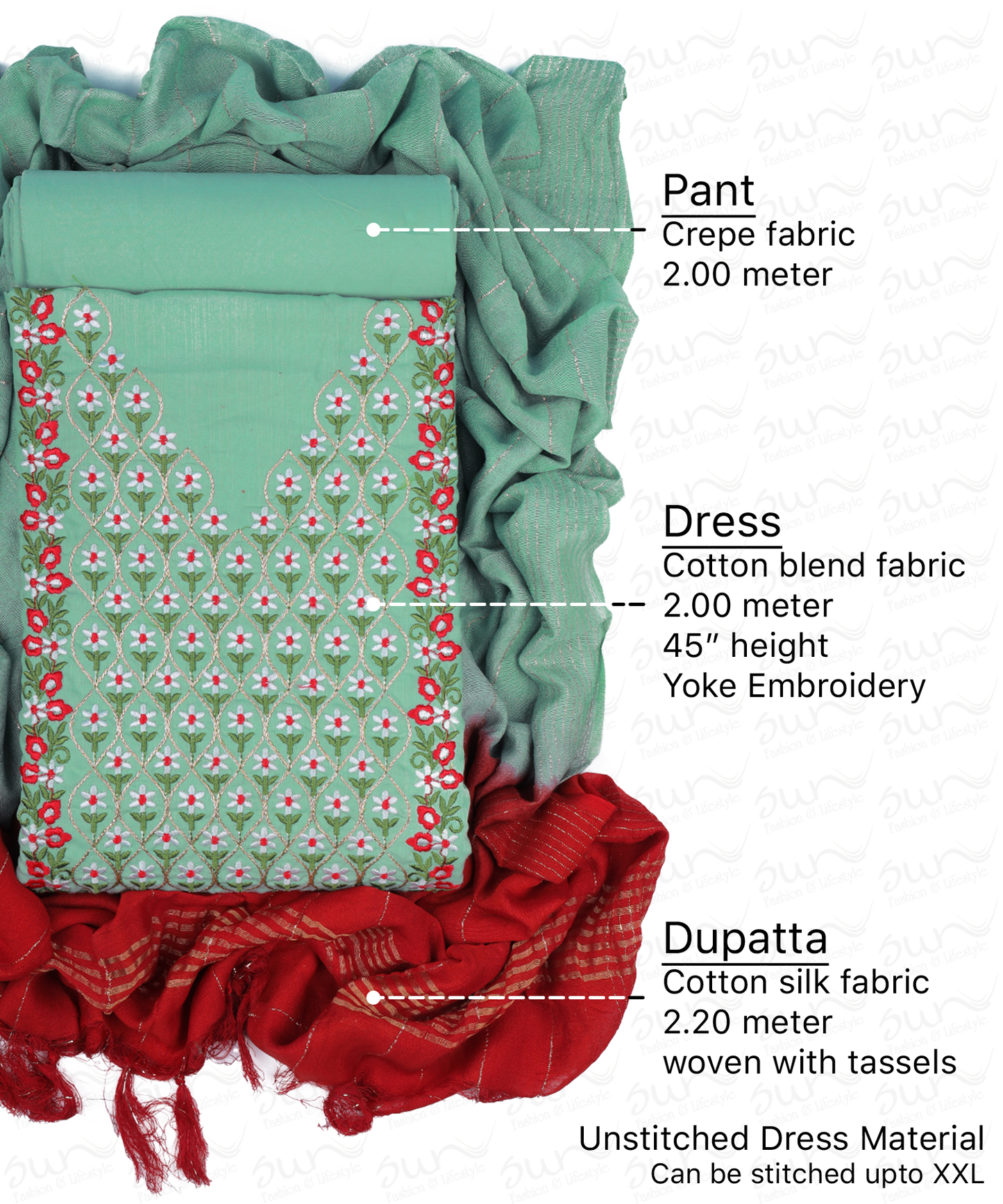 Cotton blend embroidery unstitched dress material