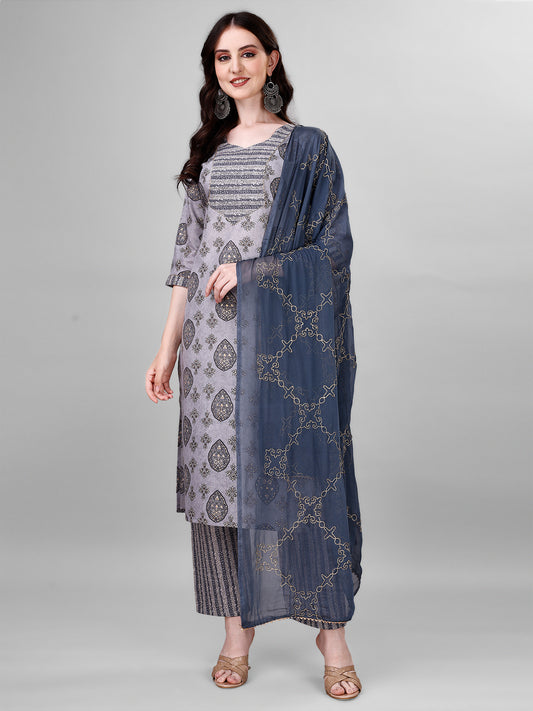 Cotton blend print kurta set with dupatta