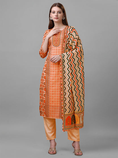 Cotton blend print kurta set with dupatta