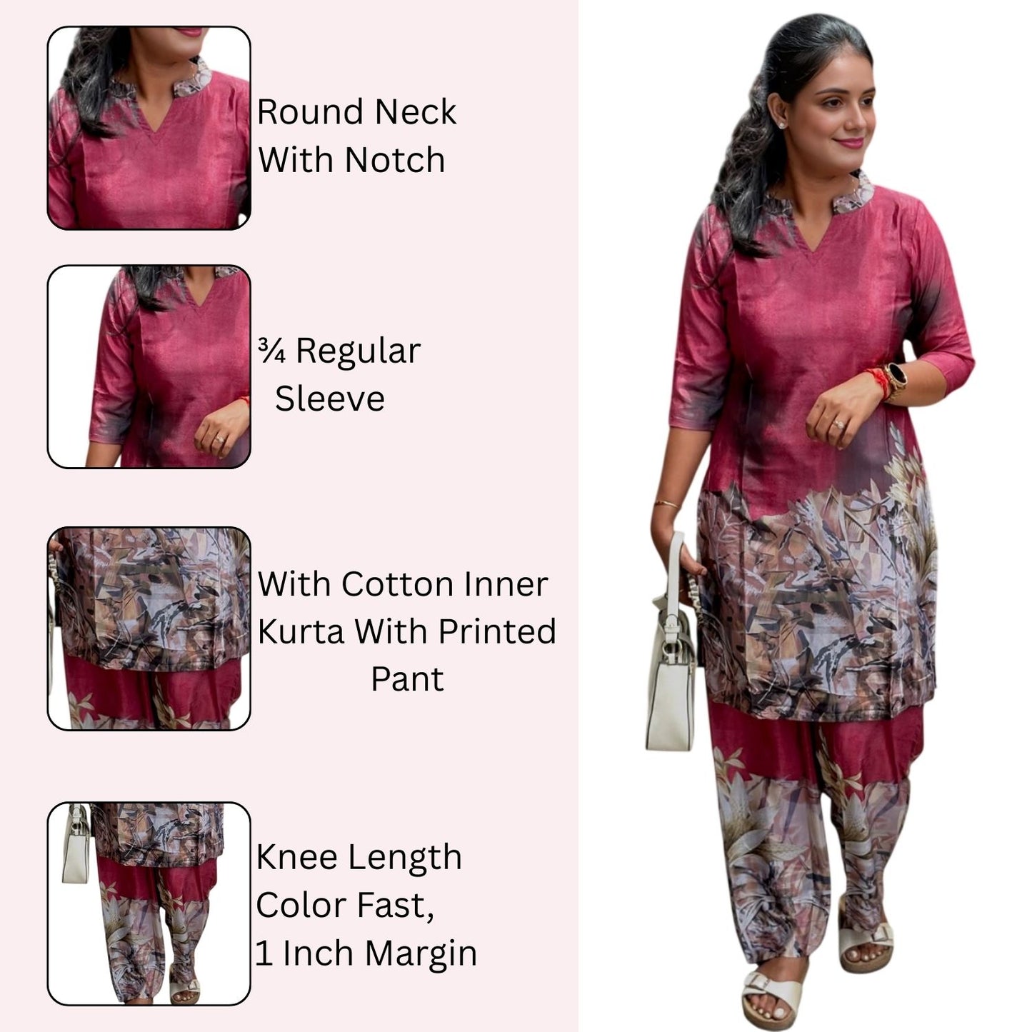 Maroon Printed Cotton Blend Kurta Set for Women