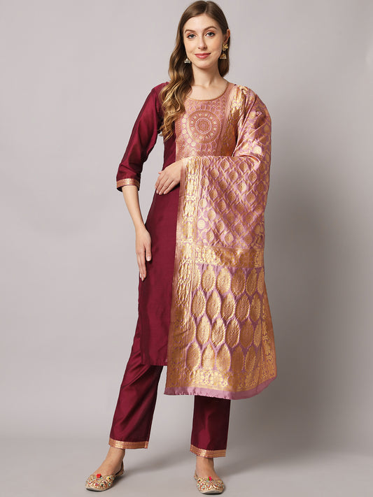 Silk blend jacquard gala kurta set  with dupatta