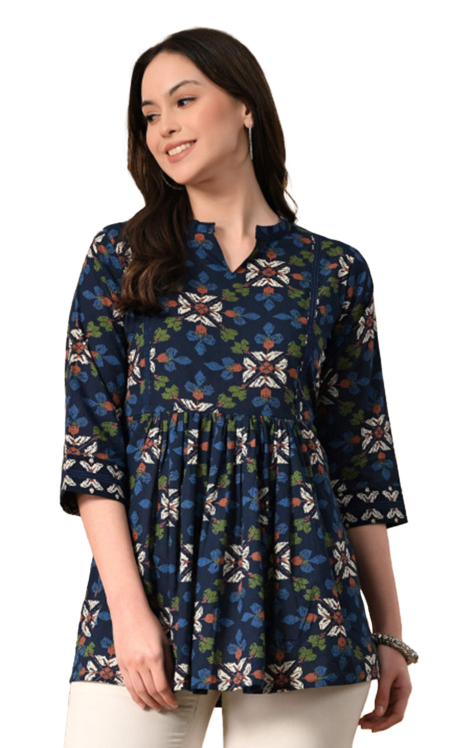 Women’s Cotton Printed A-Line Peplum Tunic Top
