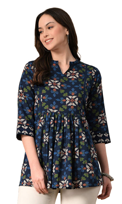 Women’s Cotton Printed A-Line Peplum Tunic Top
