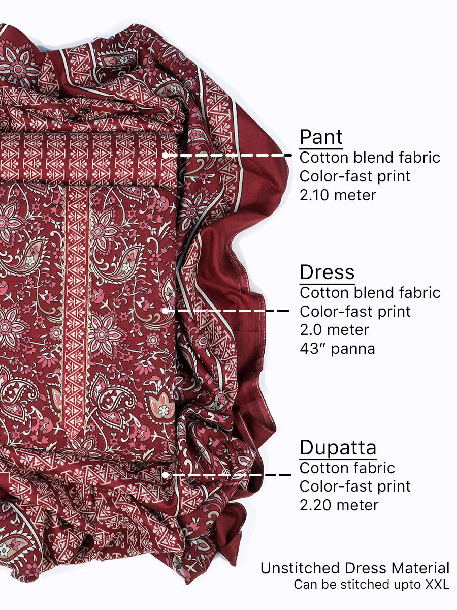 Cotton blend Print unstitched dress material