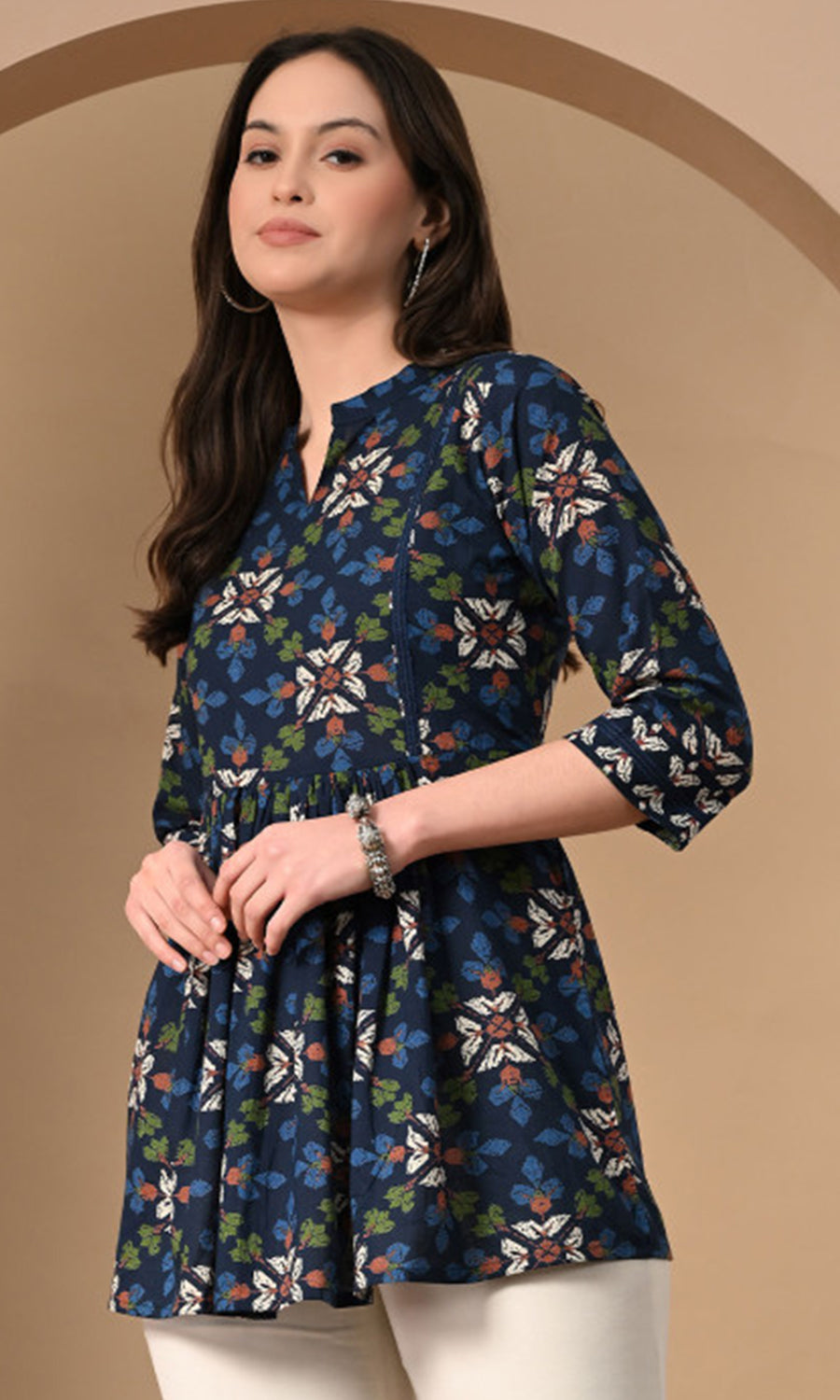 Women’s Cotton Printed A-Line Peplum Tunic Top