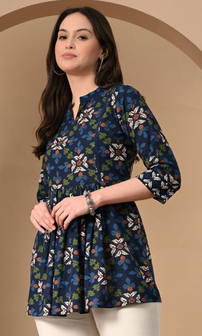 Women’s Cotton Printed A-Line Peplum Tunic Top