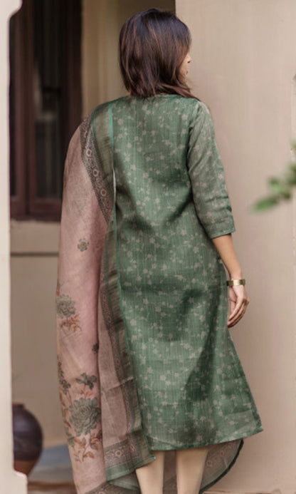Green Chanderi Kurti with Dupatta – Casual Chic