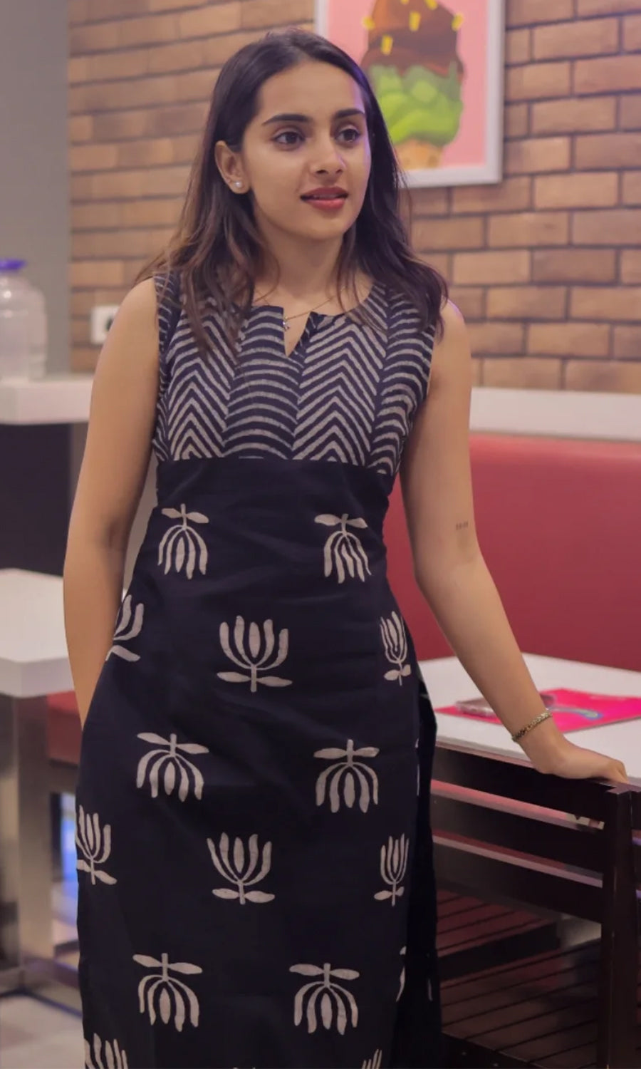 Women’s Rayon Butti Handblock Print Calf Length Straight Kurta Set