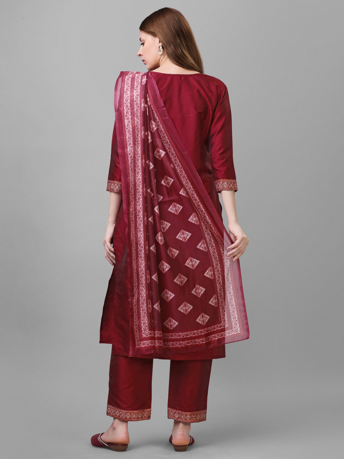 Silk blend  jacquard gala kurta set with dupatta