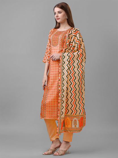 Cotton blend print kurta set with dupatta