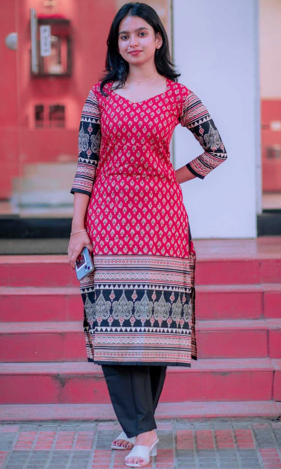 Women’s Rayon Ajrakh Block Print Kurta Set