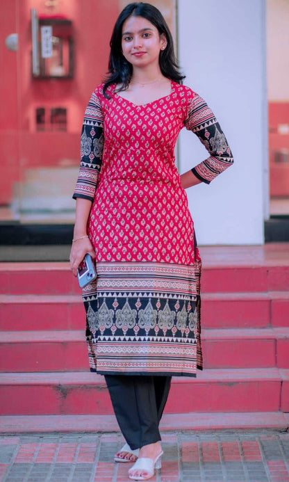 Women’s Rayon Ajrakh Block Print Kurta Set