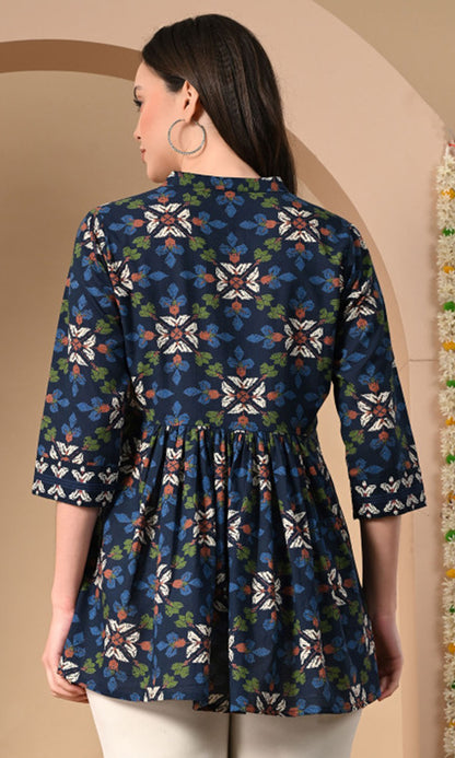 Women’s Cotton Printed A-Line Peplum Tunic Top
