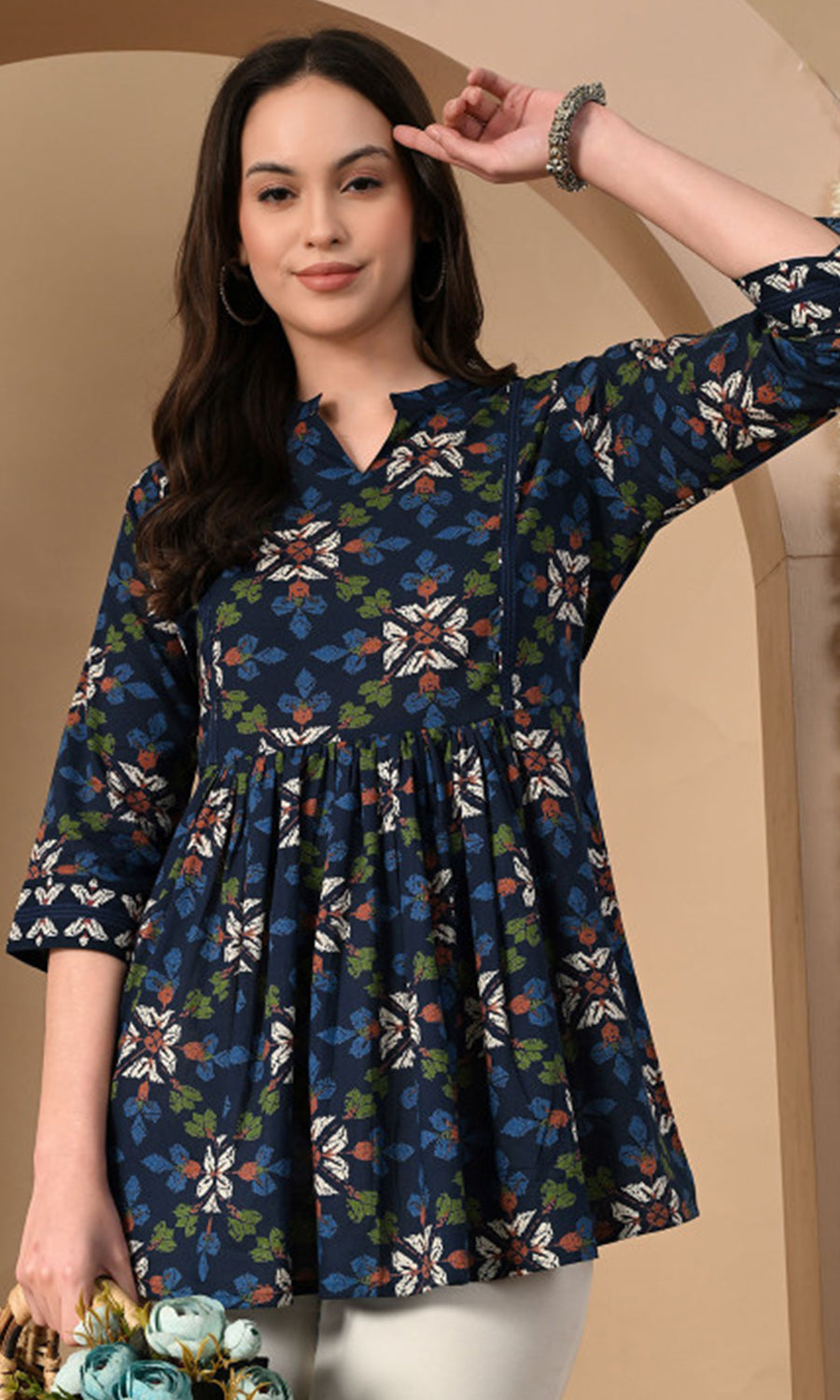 Women’s Cotton Printed A-Line Peplum Tunic Top