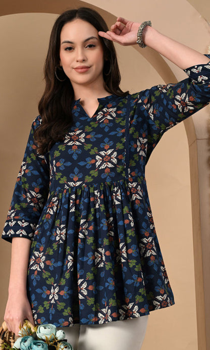 Women’s Cotton Printed A-Line Peplum Tunic Top