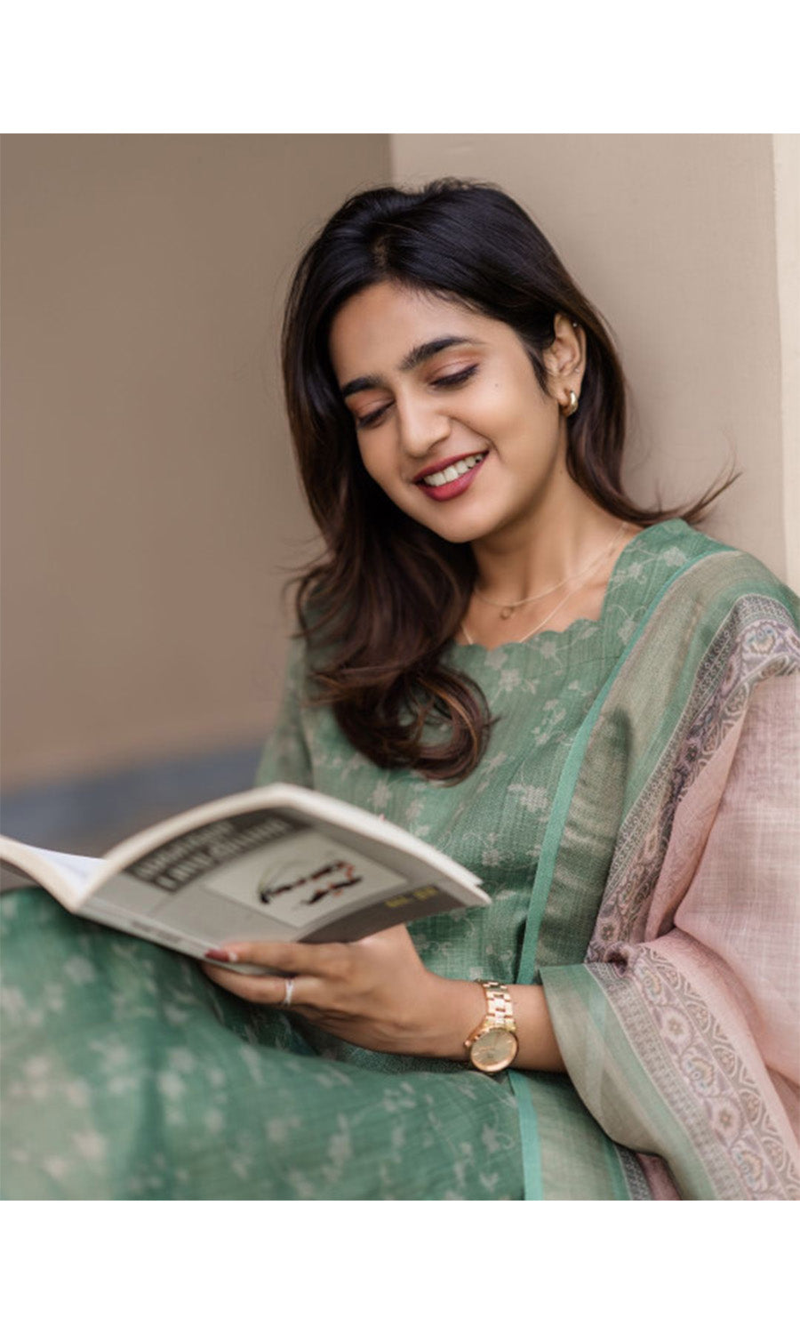 Green Chanderi Kurti with Dupatta – Casual Chic