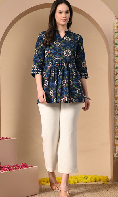 Women’s Cotton Printed A-Line Peplum Tunic Top