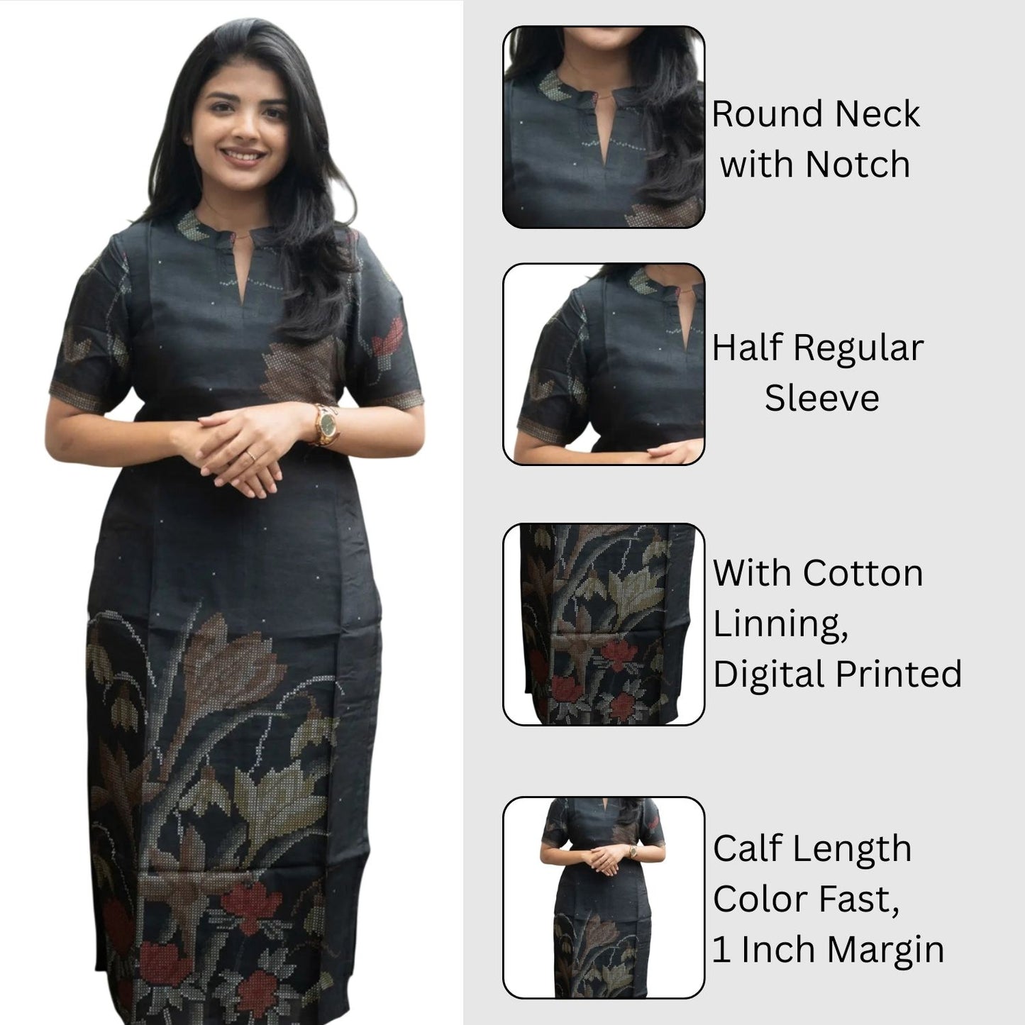 Women Chanderi Printed Straight Calf Length Kurta