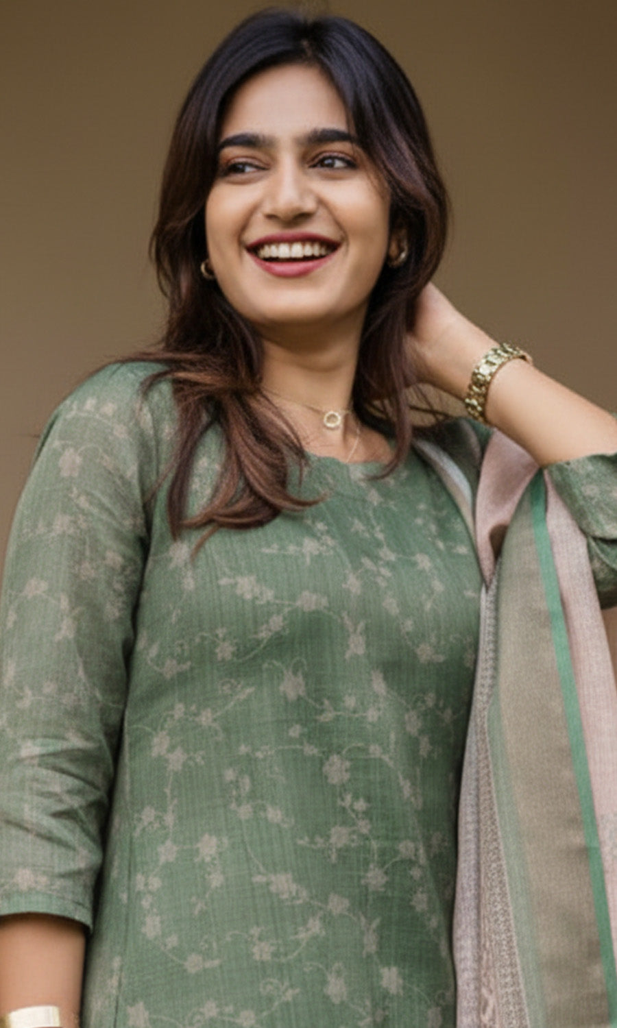Green Chanderi Kurti with Dupatta – Casual Chic