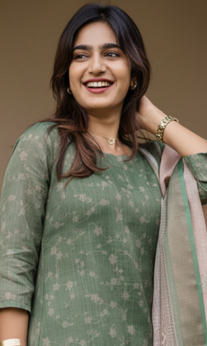 Green Chanderi Kurti with Dupatta – Casual Chic