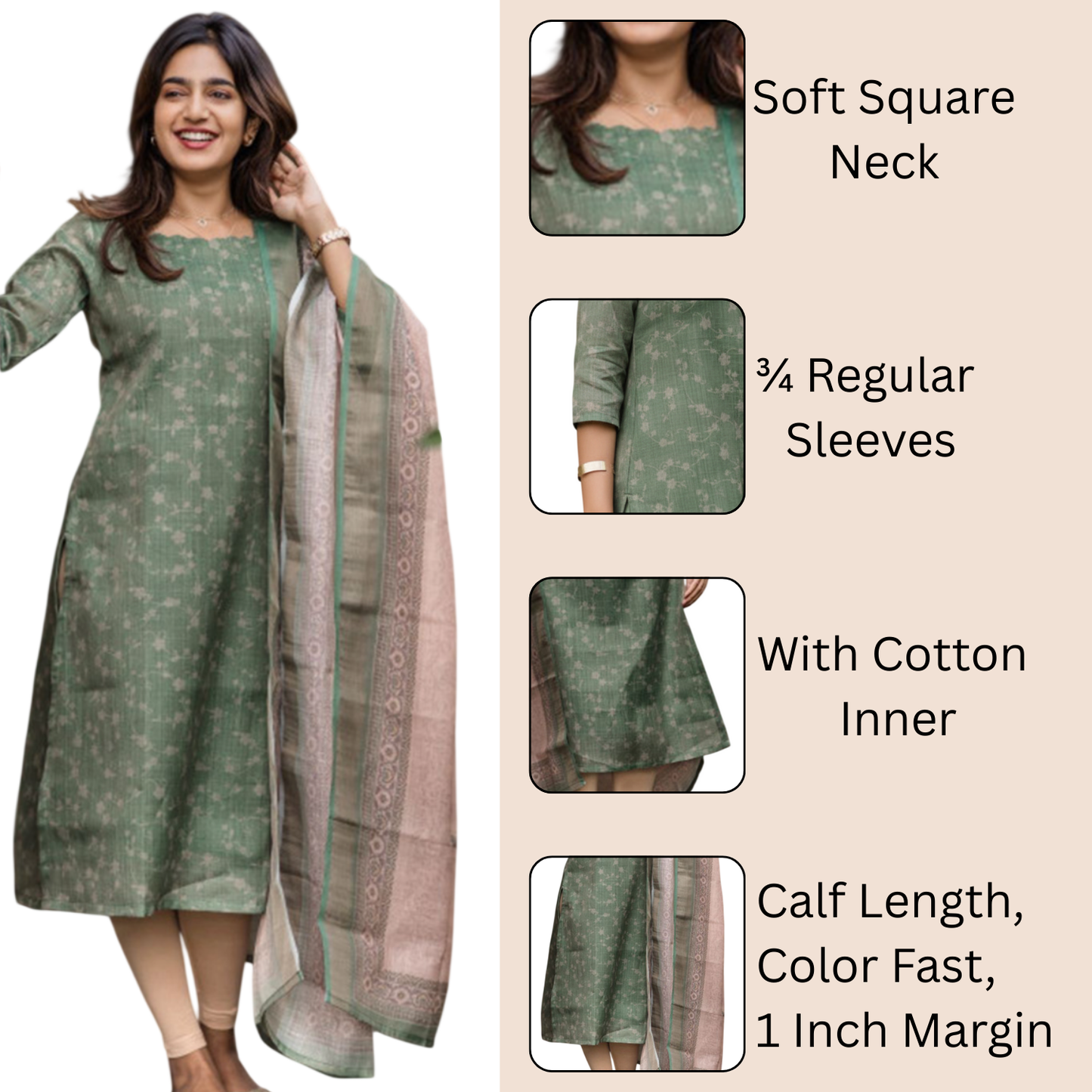 Green Chanderi Kurti with Dupatta – Casual Chic