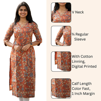 Women Chanderi Printed Straight Calf Length Kurta