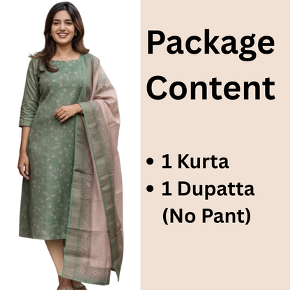 Green Chanderi Kurti with Dupatta – Casual Chic