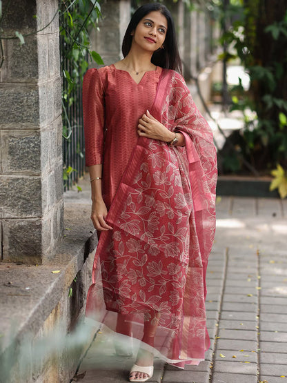 Chanderi Printed Kurti with Dupatta for Women