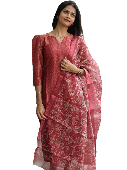 Chanderi Printed Kurti with Dupatta for Women