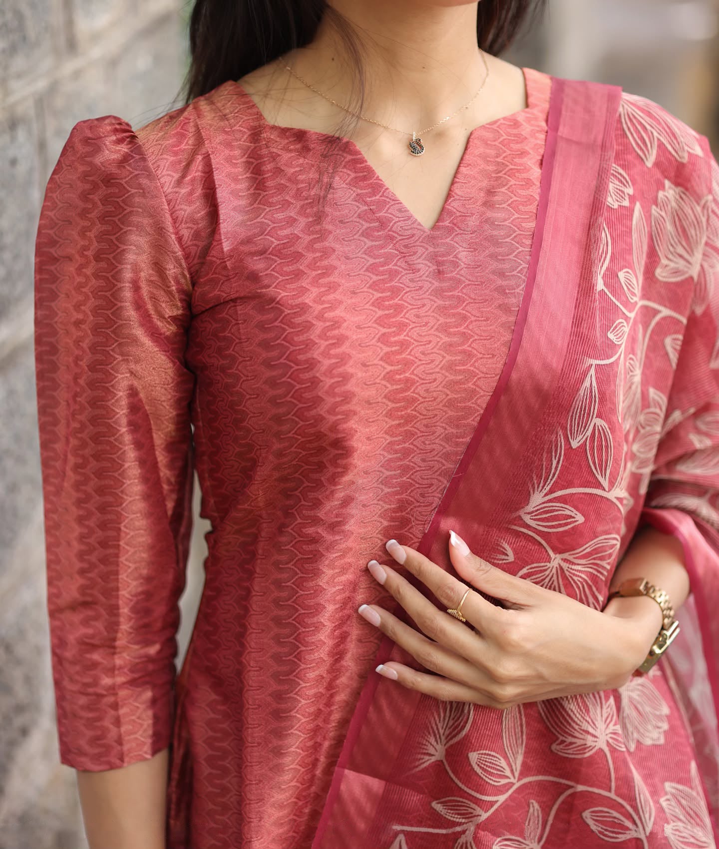 Chanderi Printed Kurti with Dupatta for Women