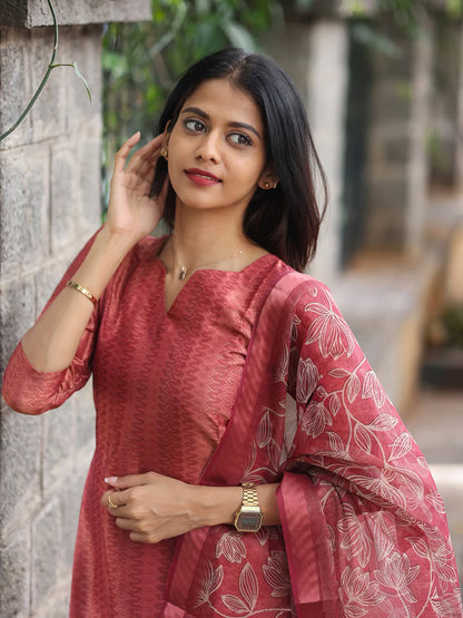 Chanderi Printed Kurti with Dupatta for Women