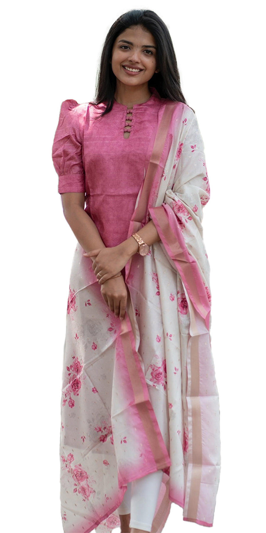 Women’s Chanderi Straight Kurti with Printed Organza Dupatta