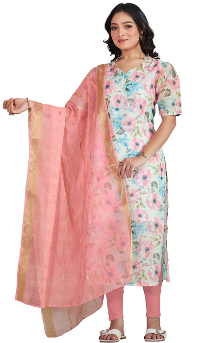 Women’s Chanderi Printed Straight Kurta with Dupatta