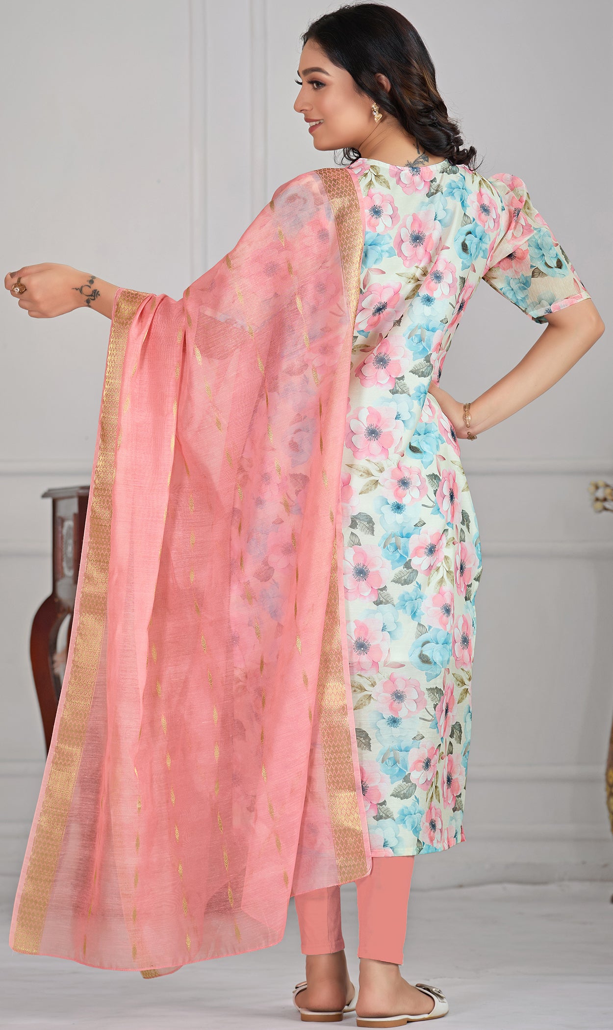 Women’s Chanderi Printed Straight Kurta with Dupatta