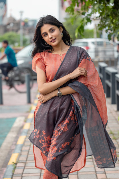 Women’s Chanderi Kurta Set with Printed Dupatta