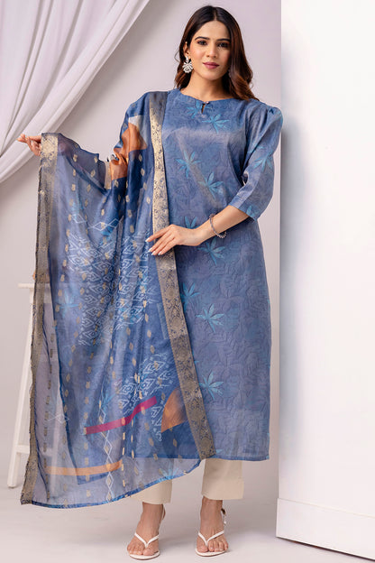Women’s Shimmer Silk Printed Kurta with Dupatta