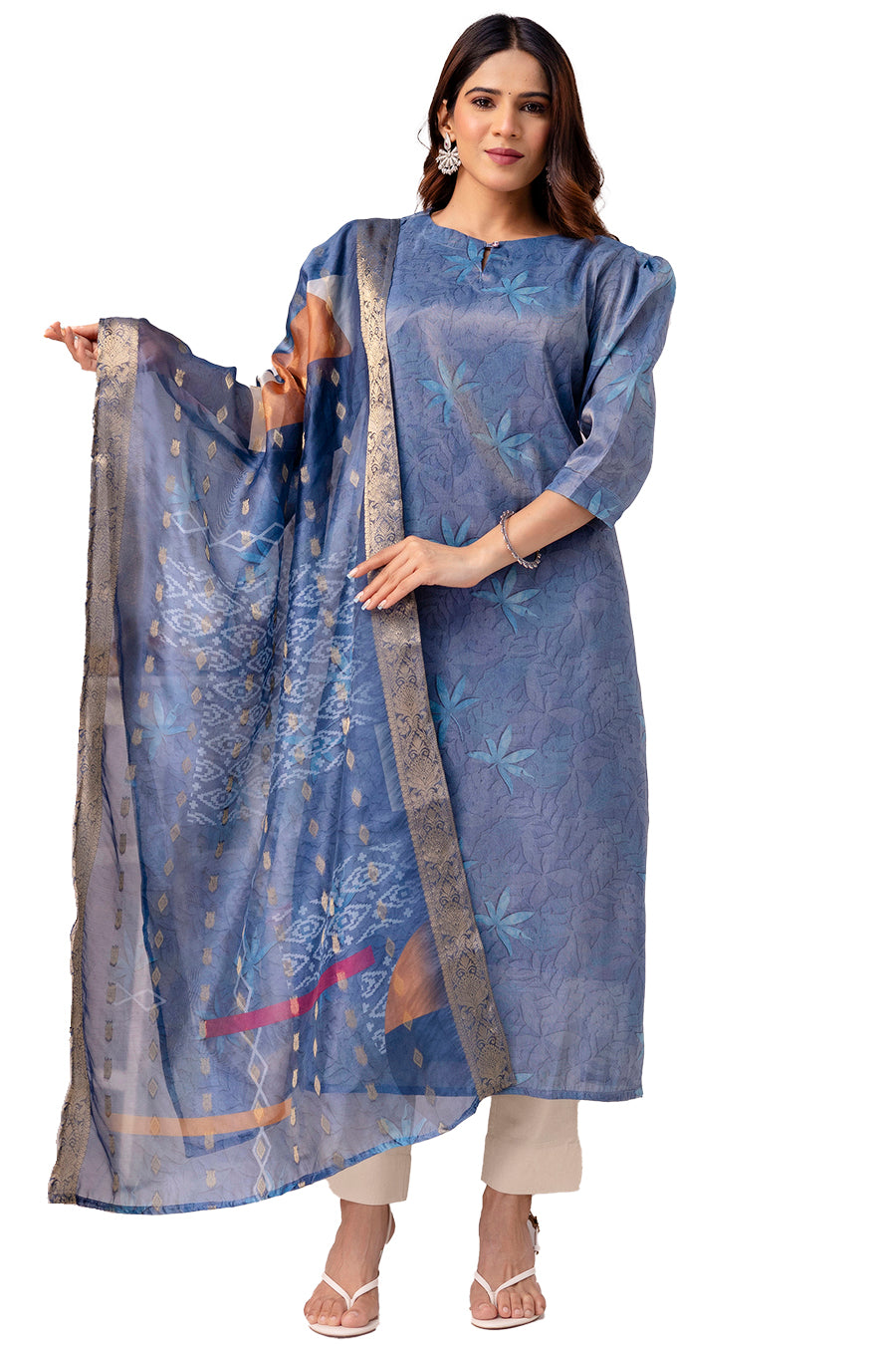 Women’s Shimmer Silk Printed Kurta with Dupatta