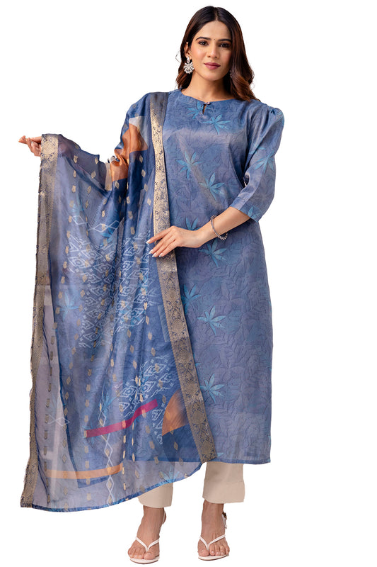 Women’s Shimmer Silk Printed Kurta with Dupatta