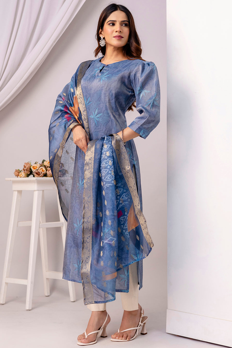 Women’s Shimmer Silk Printed Kurta with Dupatta