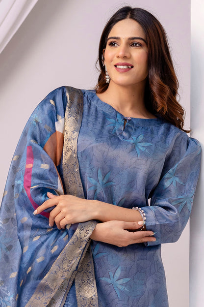 Women’s Shimmer Silk Printed Kurta with Dupatta