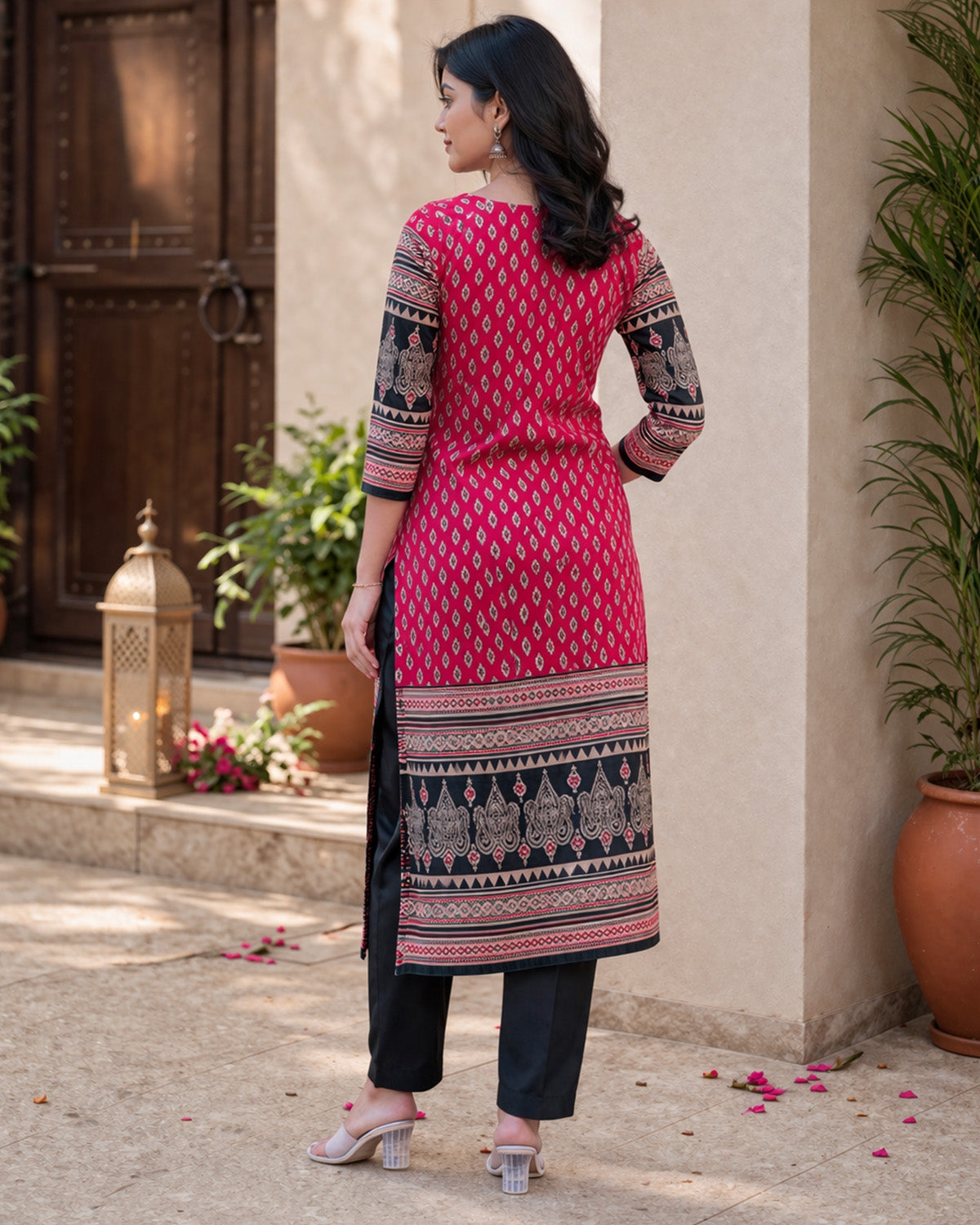 Women’s Rayon Ajrakh Block Print Kurta Set