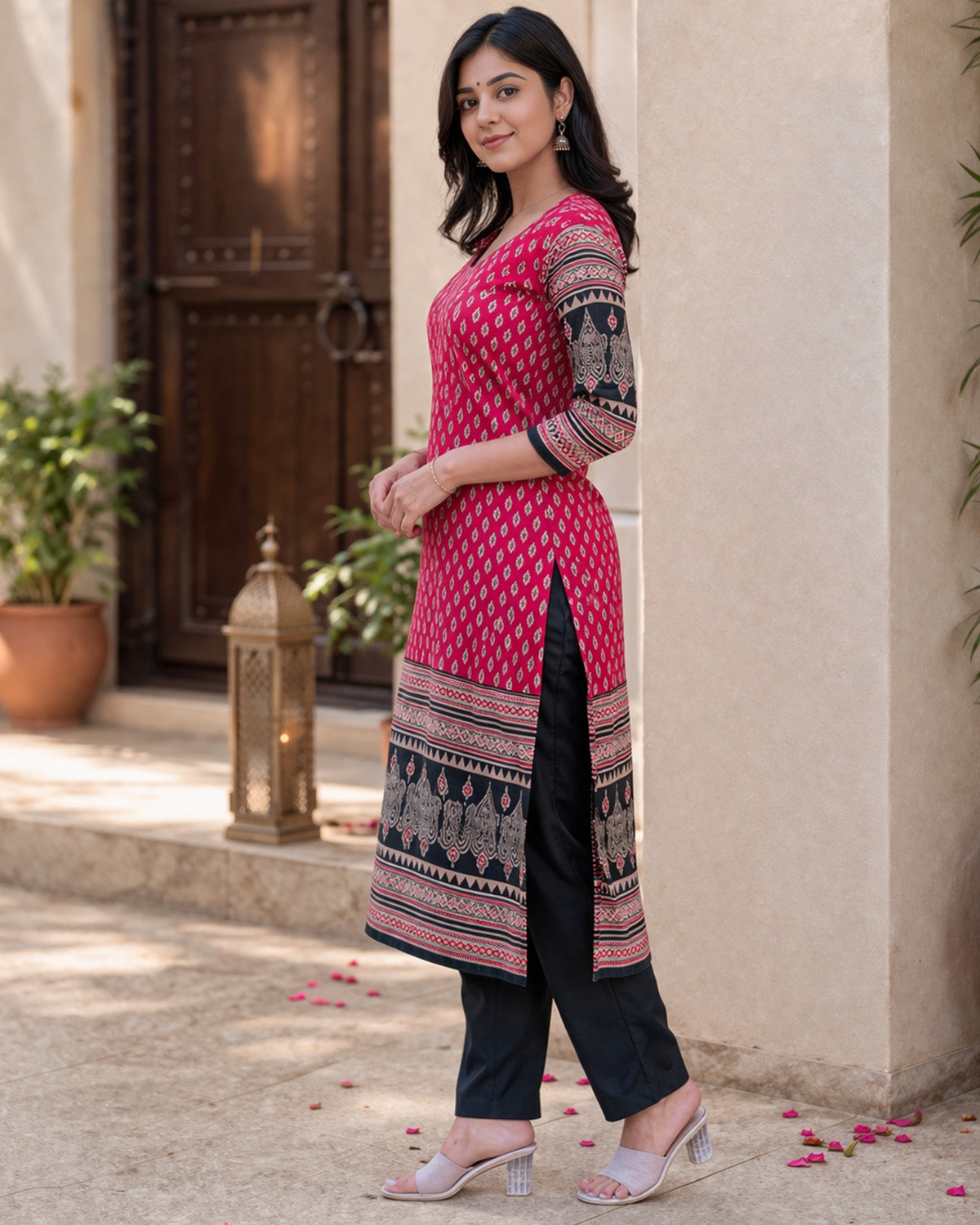 Women’s Rayon Ajrakh Block Print Kurta Set
