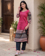 Women’s Rayon Ajrakh Block Print Kurta Set