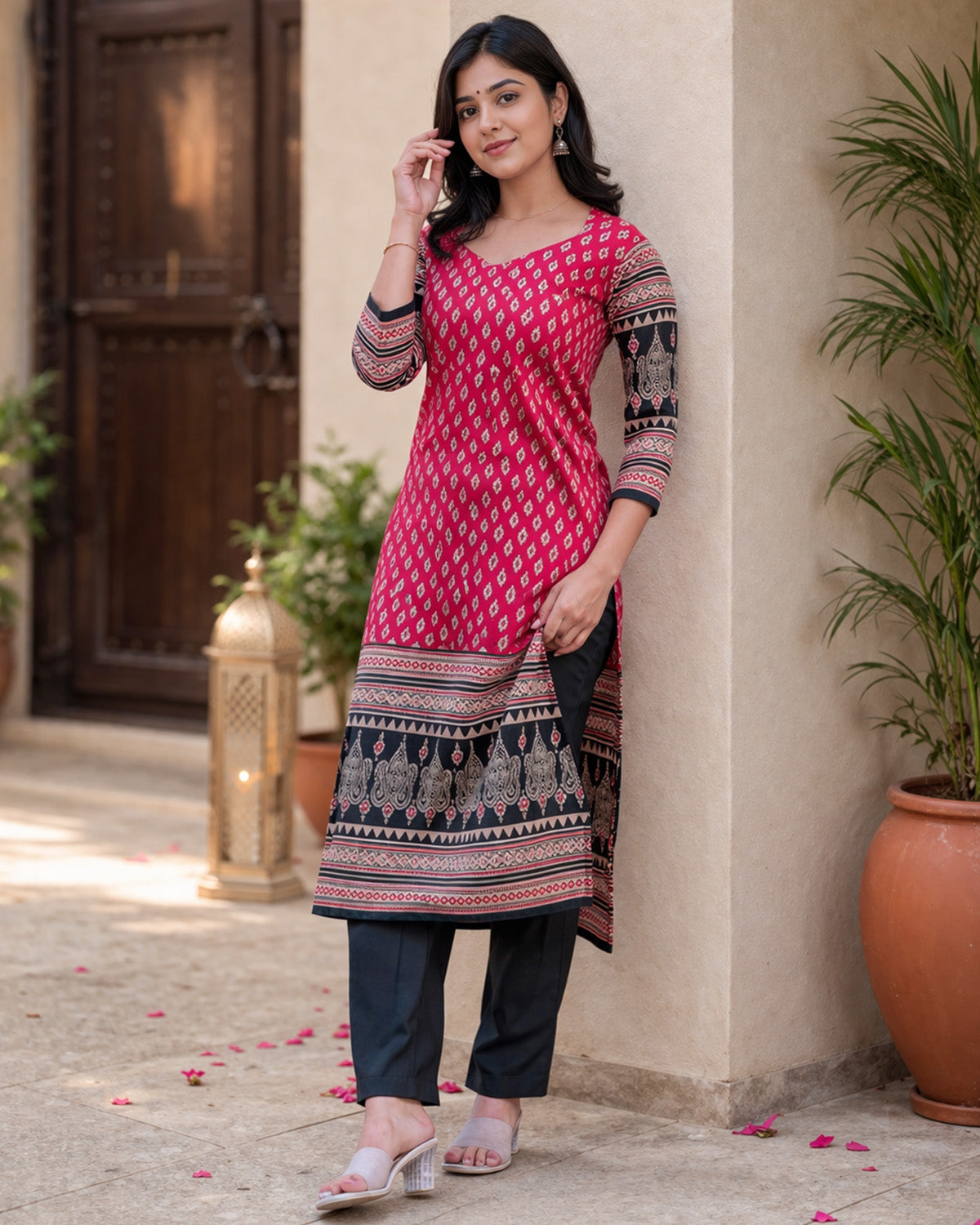 Women’s Rayon Ajrakh Block Print Kurta Set