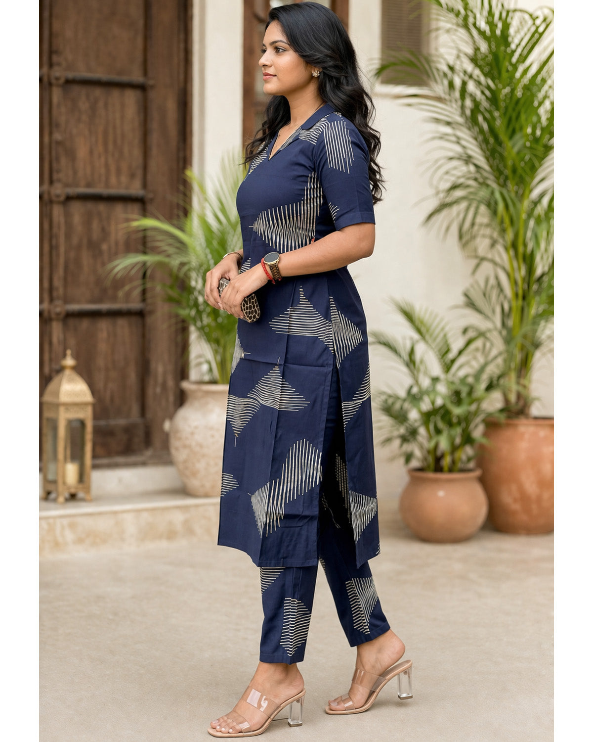 Women Blue Rayon Printed Kurta Set