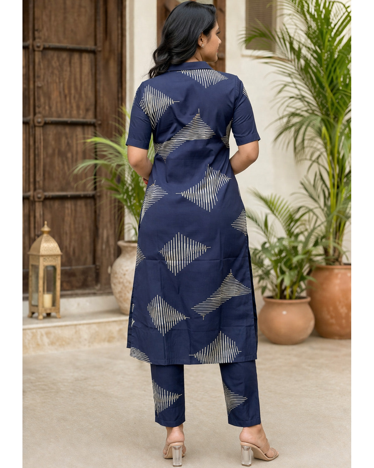 Women Blue Rayon Printed Kurta Set