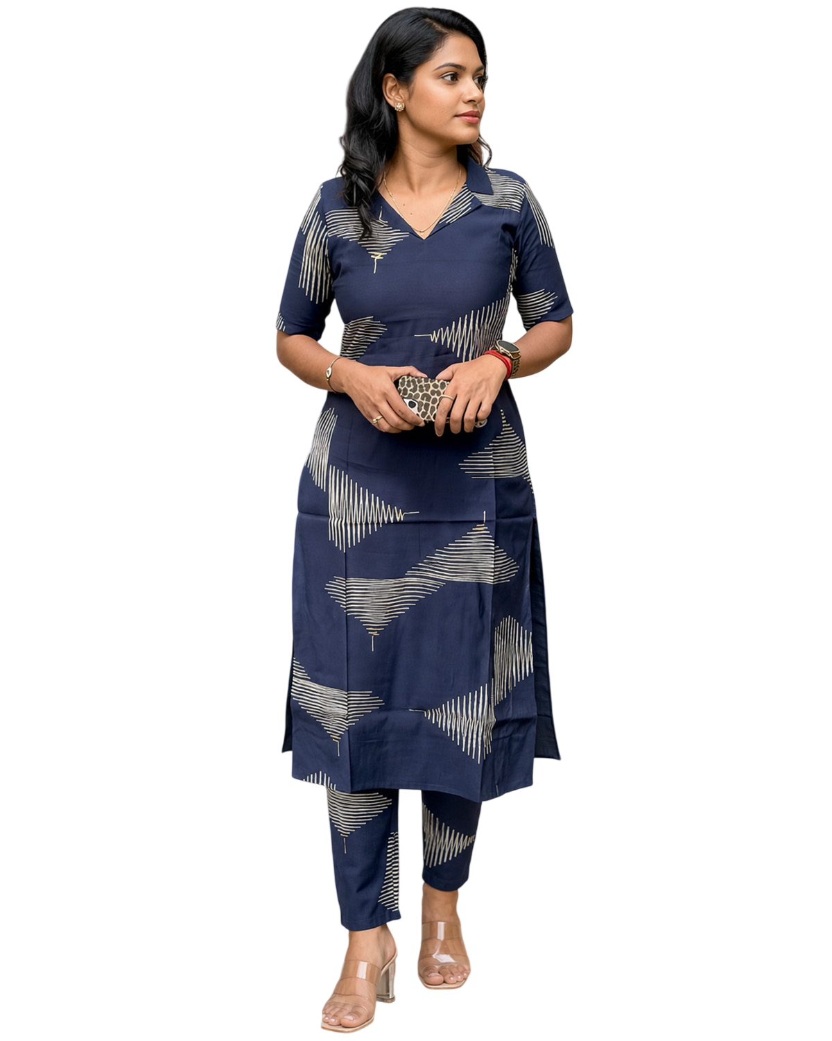 Women Blue Rayon Printed Kurta Set