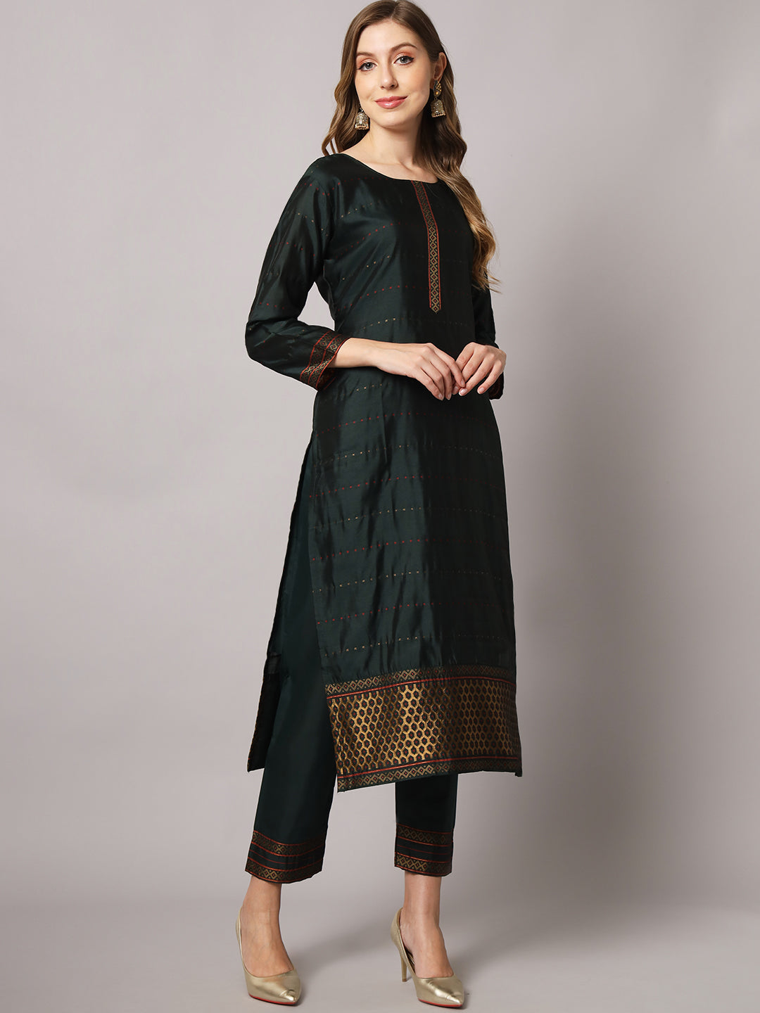 Silk blend woven kurta set  with jacquard silk dupatta