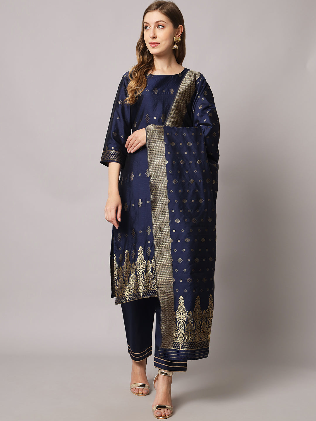 Jacquard silk blend woven kurta set  with dupatta